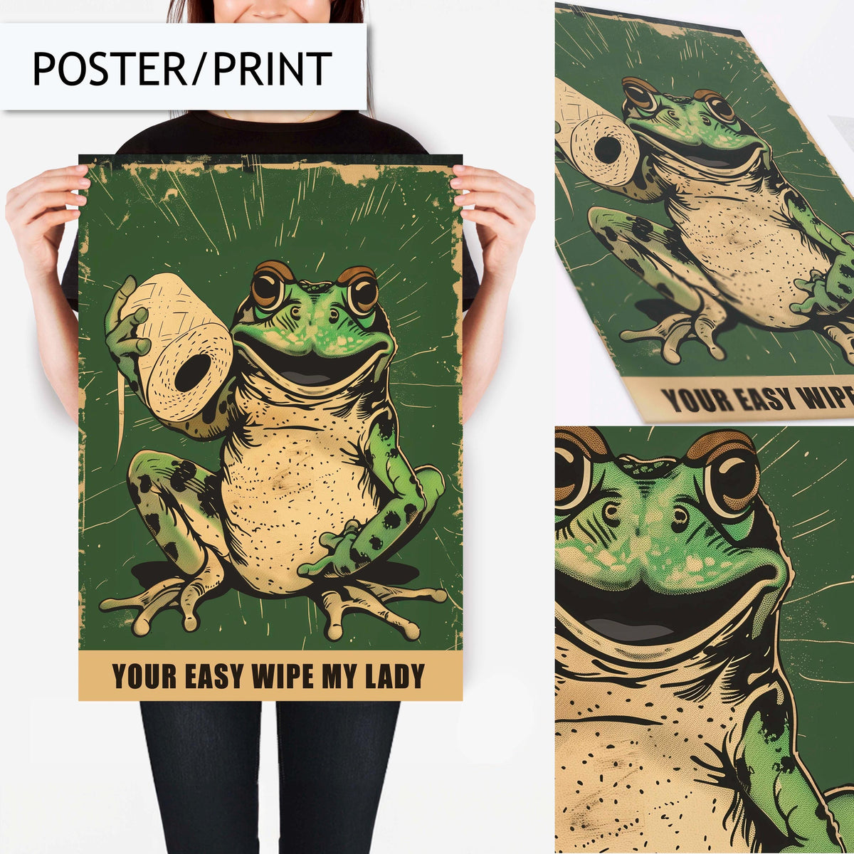 Funny Frog Bathroom Art Print, Animal Wall Decor for Bathroom, Frog Toilet Paper Wall Art, Bathroom Wall Decor, Frog Art for Bathroom Wall