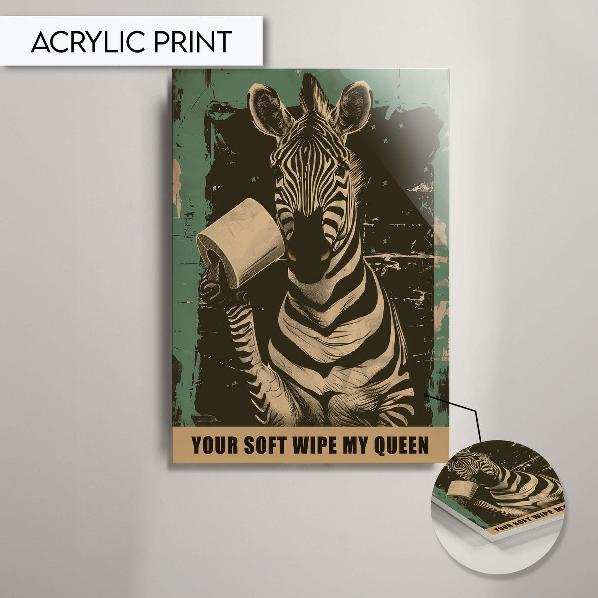 Zebra Funny Bathroom Art Print, Quirky Animal Bathroom Wall Decor, Zebra with Toilet Paper Print for Bathroom, Funny Bathroom wall Art