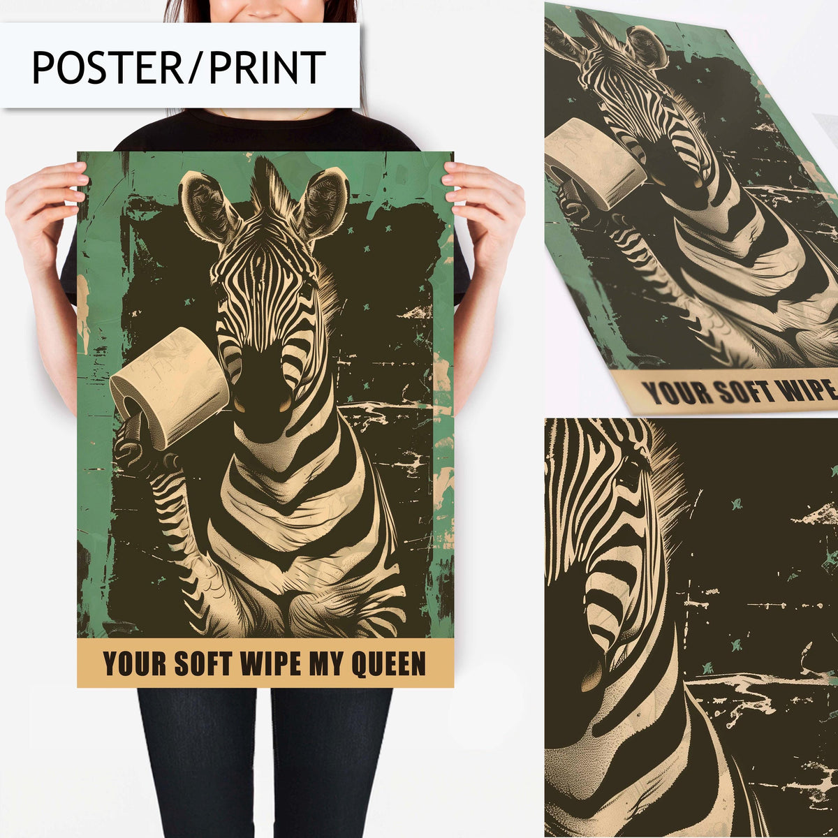 Zebra Funny Bathroom Art Print, Quirky Animal Bathroom Wall Decor, Zebra with Toilet Paper Print for Bathroom, Funny Bathroom wall Art