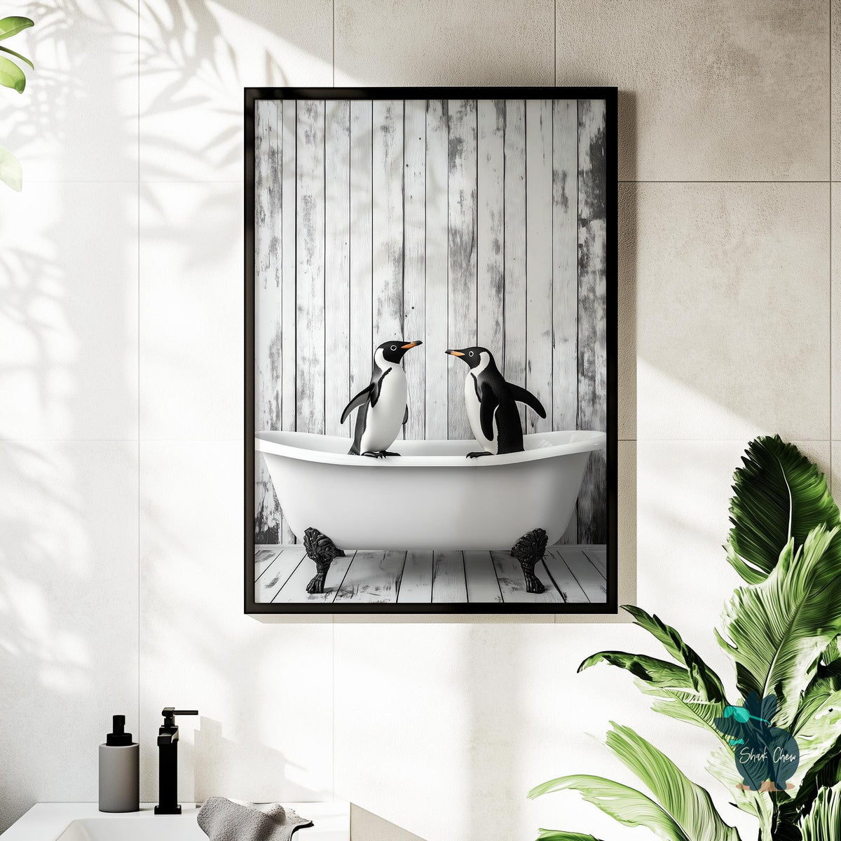 Funny Penguin Bathroom Art, Penguin in Bathtub Print, Quirky Animal Wall Art, Fun Bathroom Decor, Black and White Penguin Wall Print