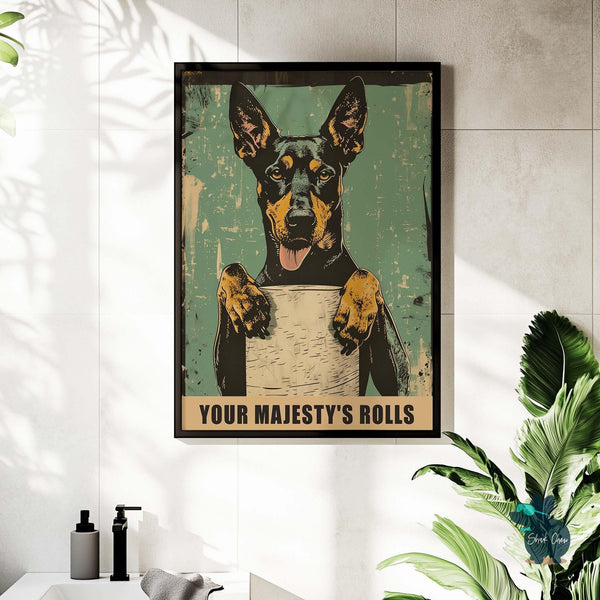 Funny Toilet Paper Wall Art Print, Dog Bathroom Wall Art, Quirky Animal Decor, Vintage Dog Wall Print, Bathroom Humor Wall Art