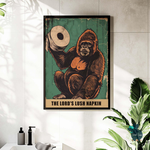 Funny Toilet Art, Gorilla Bathroom Wall Art, Quirky Jungle Animal Decor, Rustic Farmhouse Print, Vintage Bathroom Decoration Animal Art