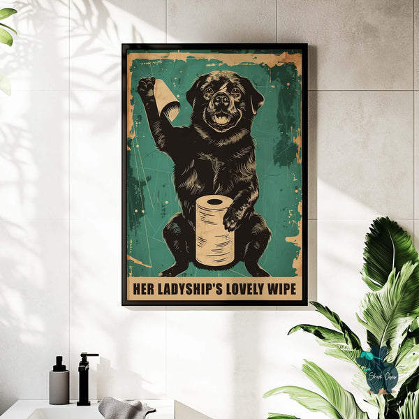 Funny Dog Toilet Art, Quirky Animal Bathroom Decor, Her Ladyship Wall Art, Rustic Dog Print, Vintage Bathroom Wall Art, Toilet Decor