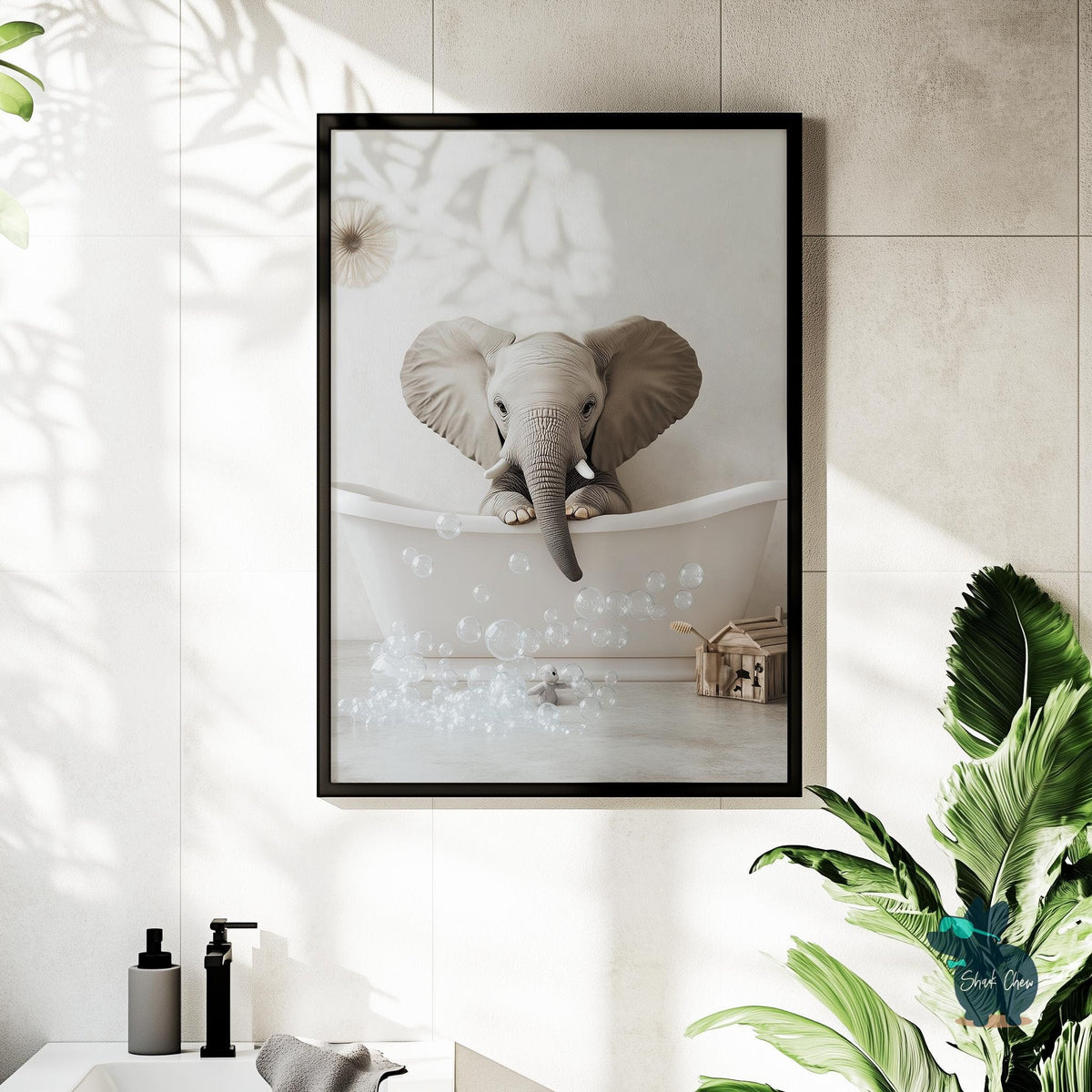 Elephant Bubble Bath Wall Art, Fun Animal Bathroom Decor, Quirky Elephant Print, Cute Bathtub Art, Unique Bathroom Wall Art, toilet Wall Art