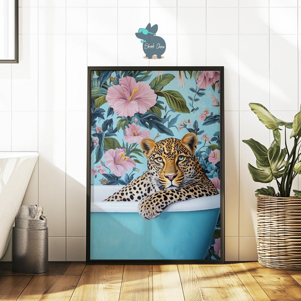 Leopard Bathtub Wall Art, Tropical Animal Bathroom Decor, Fun Leopard Print, Unique Bathroom Wall Art, Quirky Jungle Decor