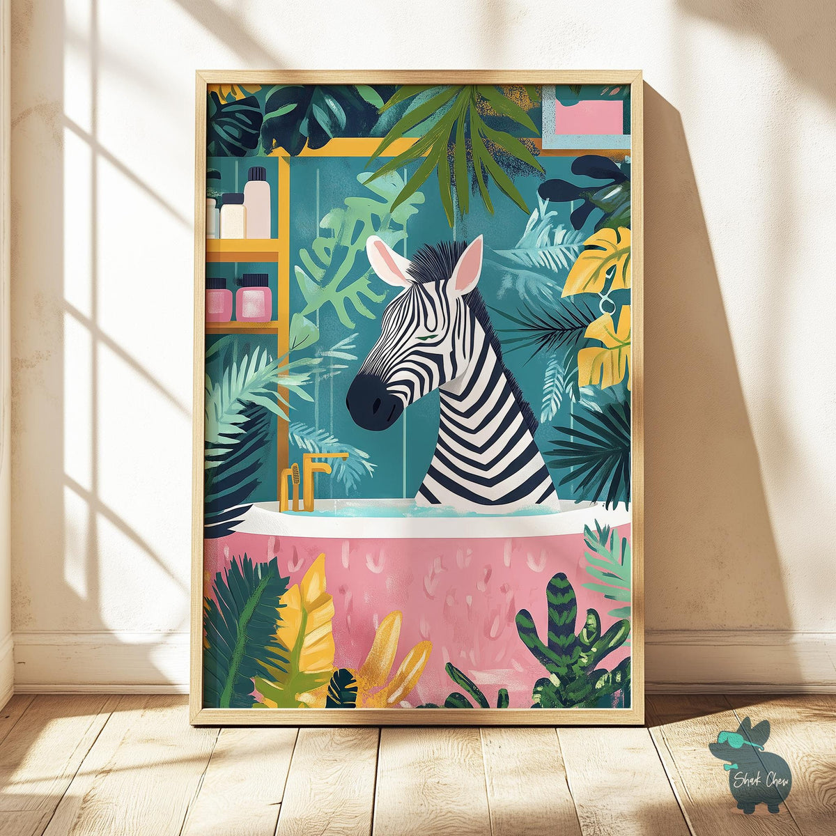 Zebra Bathtub Wall Art, Tropical Jungle Animal Decor, Fun Bathroom Wall Art, Quirky Zebra Print, Unique Animal Wall Art, Zebra Bathroom Art