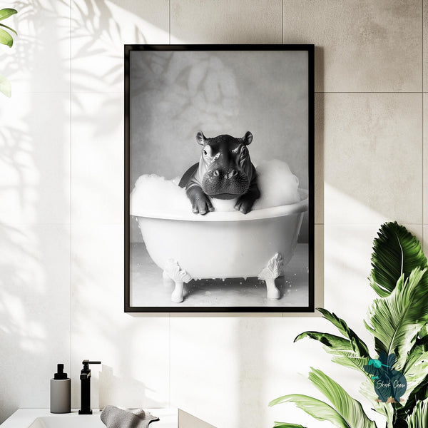 Funny Bathroom Art Print Wall Art Decor, Animal Wall Decor Prints for Bathroom Wall Art, Baby Hippo Print for Toilet Wall Art Decor