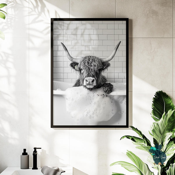 Highland Cow Bathroom Art Print Wall Decor, Animal Wall Decor for Bathroom, Cow Print for Toilet Wall Art, Bathtub Wall Art Print Decor