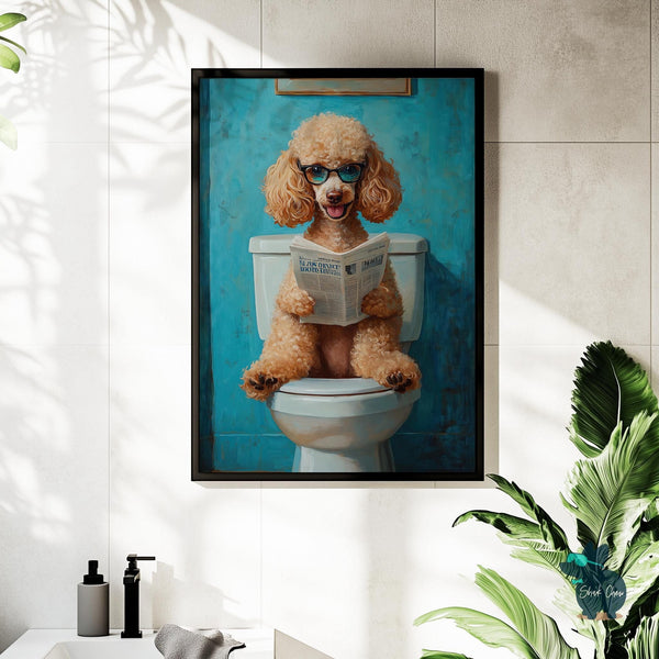 Poodle Bathroom Art Print, Funny Animal Wall Decor for Bathroom, Dog Print for Toilet Wall Art, Humorous Bathroom Decor, Pet Lover Gift