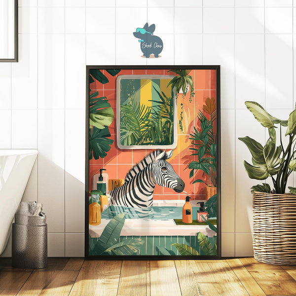 Zebra Bathroom Art Print, Funny Animal Wall Decor for Bathroom, Zebra Print for Toilet Wall Art, Jungle Bathroom Decor, Tropical Wall Art