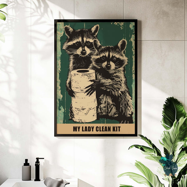 Funny Raccoon Bathroom Artwork Print Wall Art Decor for Toilet, Funny Animal Print, Vintage Bathroom Decor, Toilet Art Print Decor