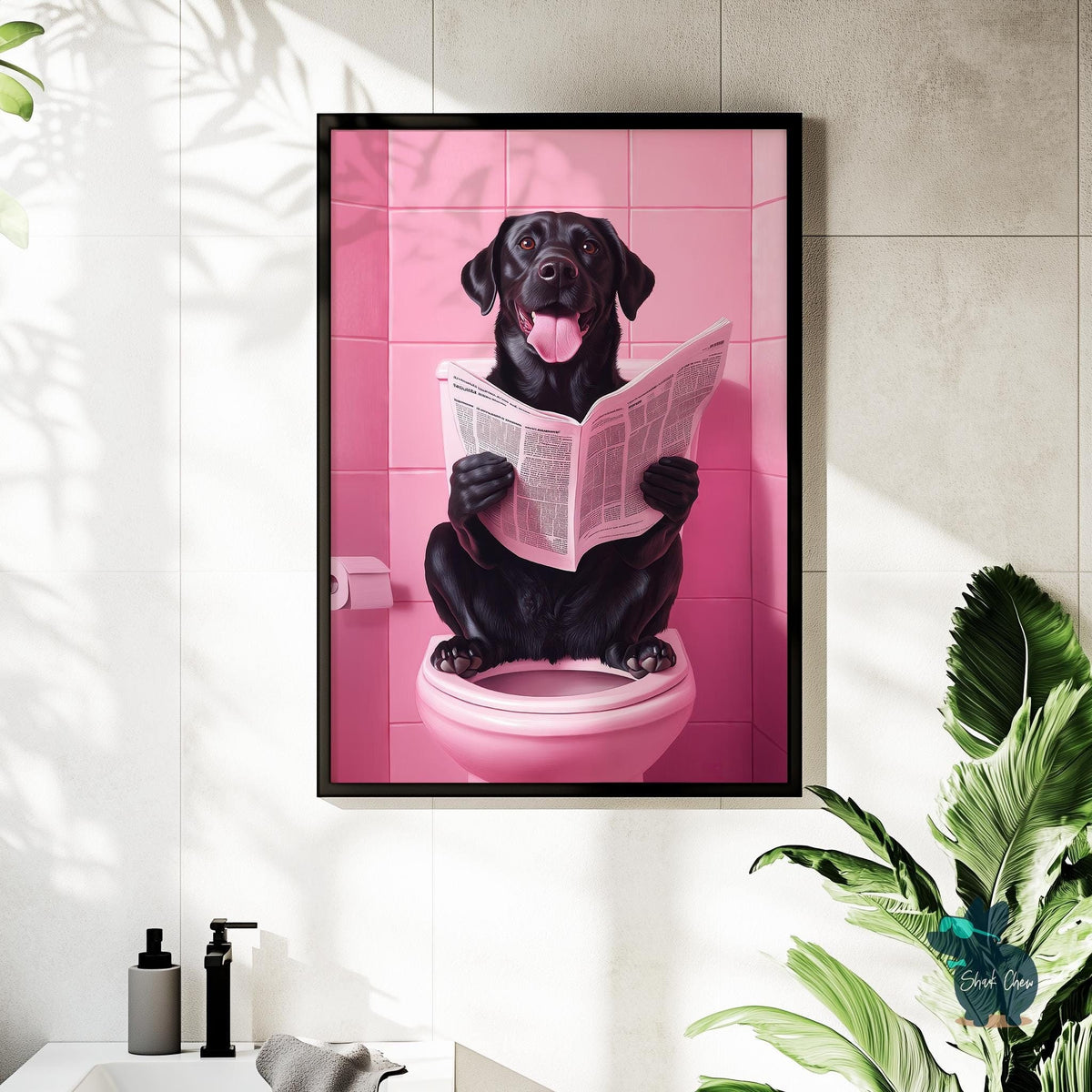 Funny Labrador Bathroom Art, Black Dog Wall Art Decor, Humorous Dog Reading Newspaper Bathroom Print, Dog Wall Art for Bathroom