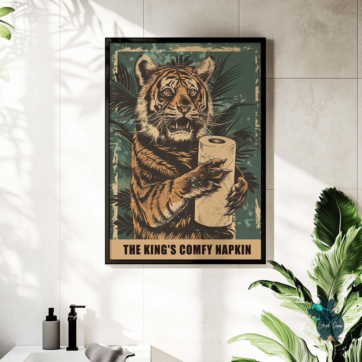 Funny Tiger Bathroom Art Print, Animal Wall Decor for Bathroom, Quirky Tiger Wall Art, Tiger Toilet Paper, Funny Bathroom Wall Art Decor