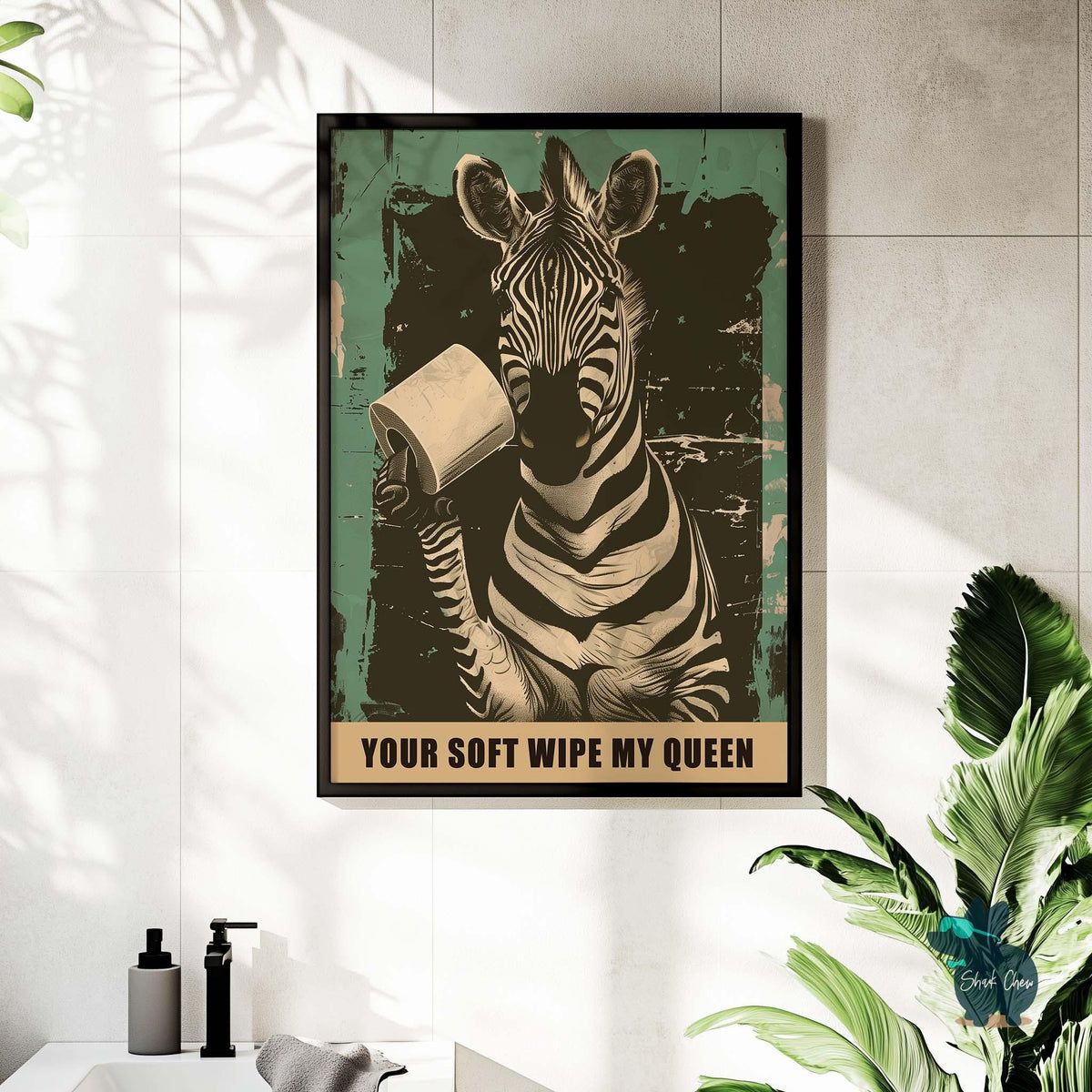 Zebra Funny Bathroom Art Print, Quirky Animal Bathroom Wall Decor, Zebra with Toilet Paper Print for Bathroom, Funny Bathroom wall Art