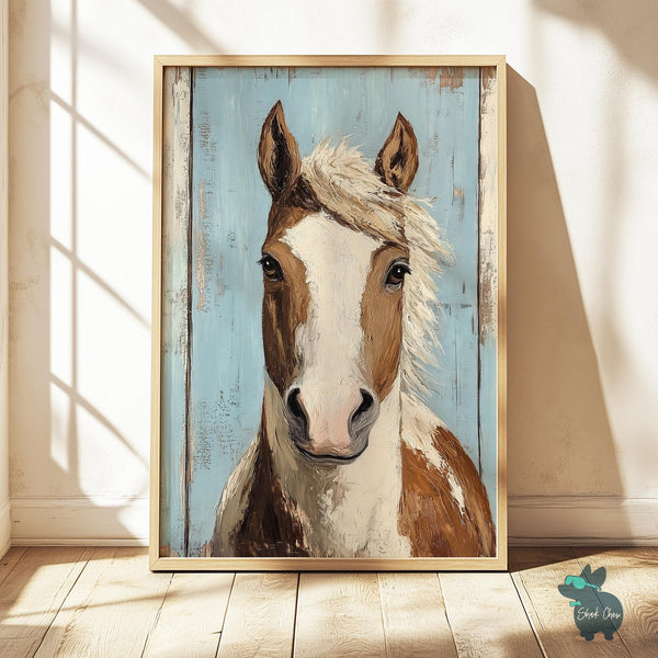 Horse Wall Art, Rustic Horse Art Print, Farmhouse Animal Decor, Horse Portrait Wall Art, Horse Painting Decor, Horse Art for Living Room