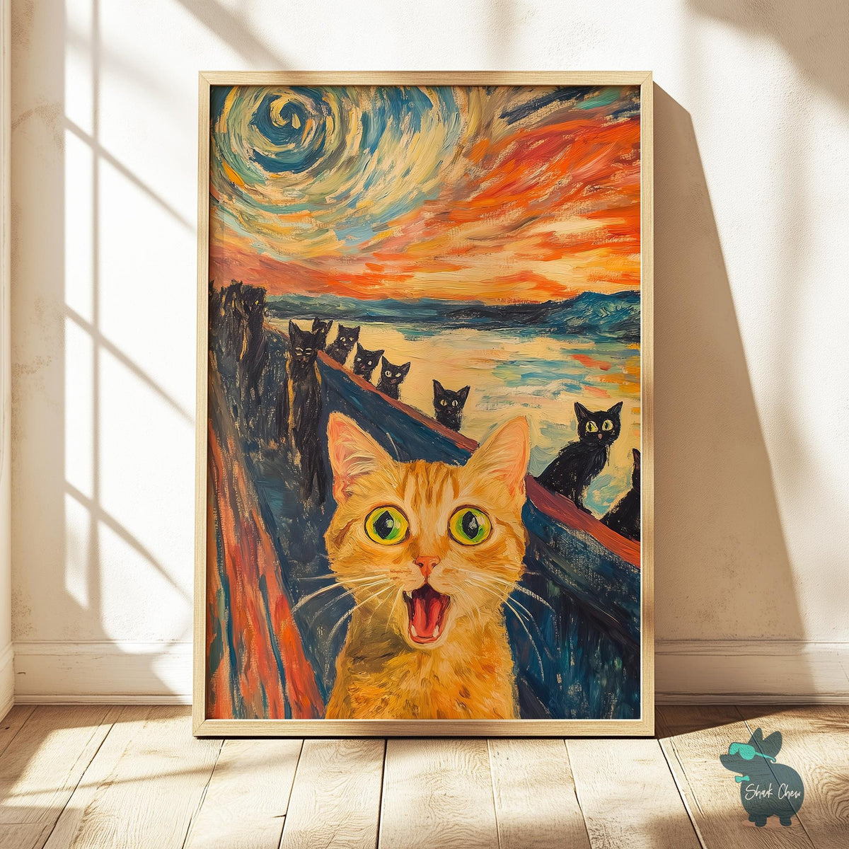 Funny Cat Wall Art, Artistic Cat Painting, Cat Scream Parody Print, Unique Animal Wall Art, Cat Portrait Art, Colorful Cat Van Gogh Inspired