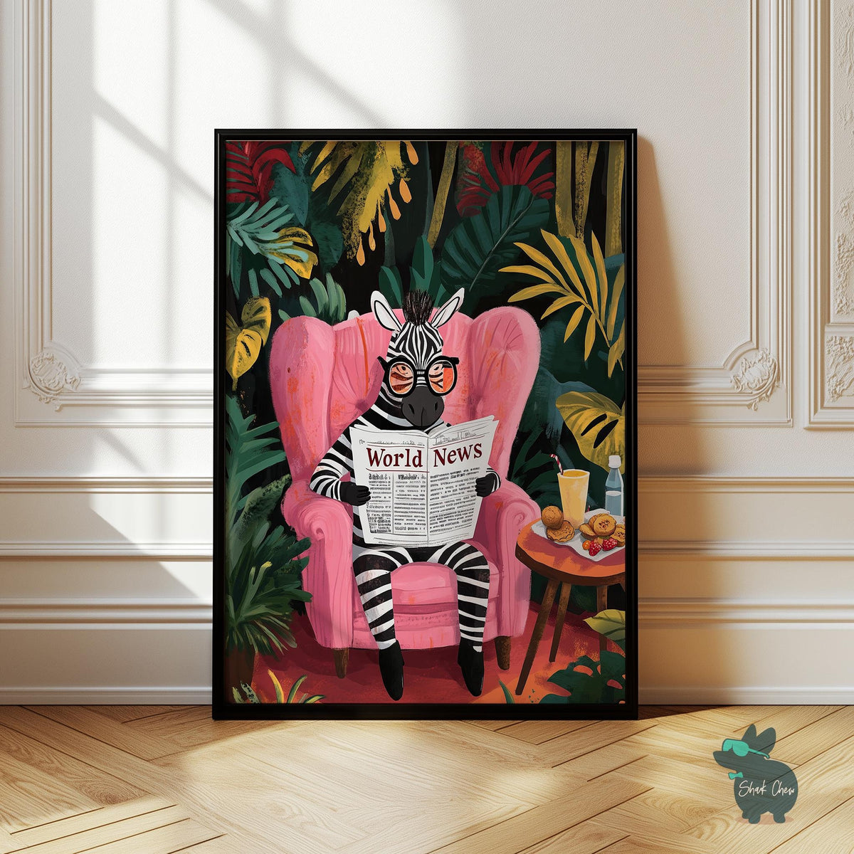 Zebra Wall Art, Funny Animal Art Print, Zebra Reading Newspaper Decor, Playful Animal Wall Art, Quirky Zebra Portrait Art, Safari Zebra Art