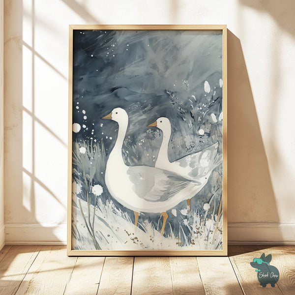 Winter Geese Wall Art, Goose Painting Art Print, Serene Animal Decor, Winter Nature Goose Wall Art, Peaceful Goose Portrait, Silly Goose Art