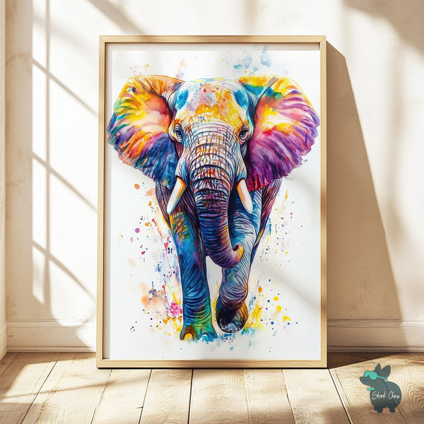 Colorful Elephant Wall Art, Vibrant Animal Art Print, Modern Elephant Painting, Rainbow Elephant Decor, Bold Elephant Wall Art