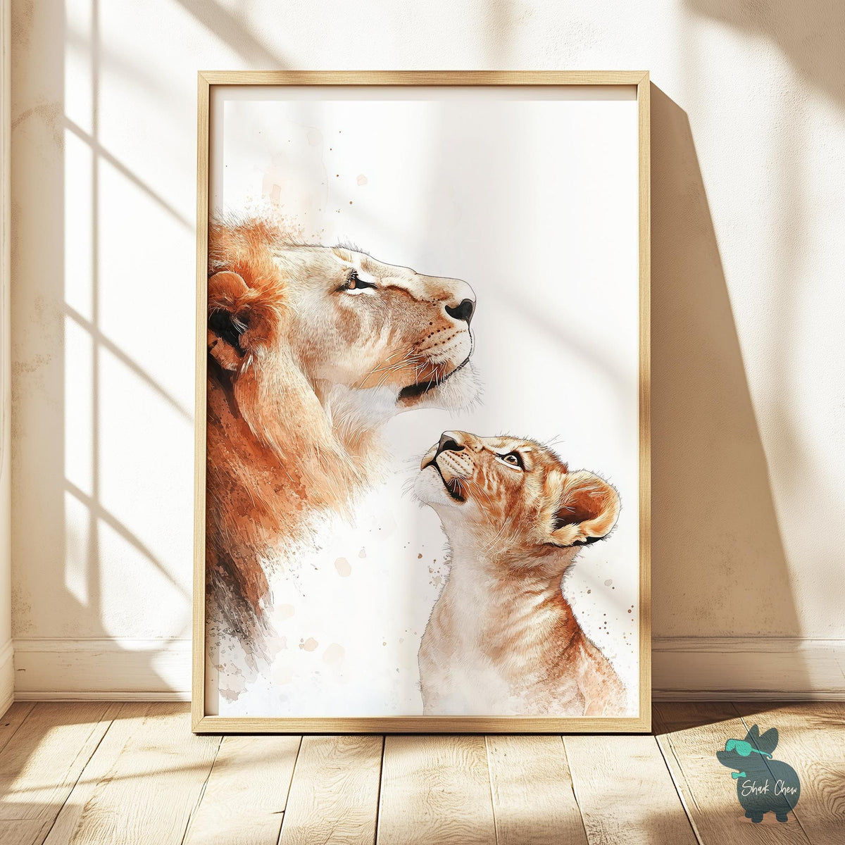 Lion and Cub Wall Art, Animal Art Print, Lion Family Portrait, Safari Animal Decor, Wildlife Lion Painting, Lion Art for Nursery