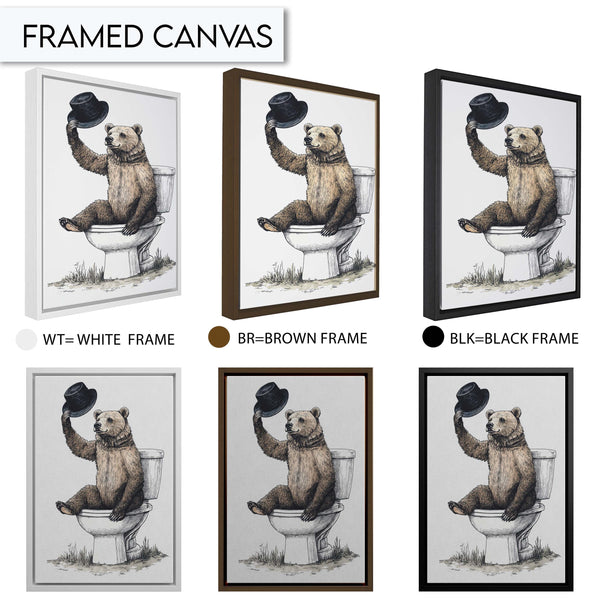 Funny Bear Toilet Art, Quirky Bathroom Wall Art, Rustic Animal Print, Farmhouse Bathroom Decor, Unique Bear Wall Art, Vintage Bathroom Print