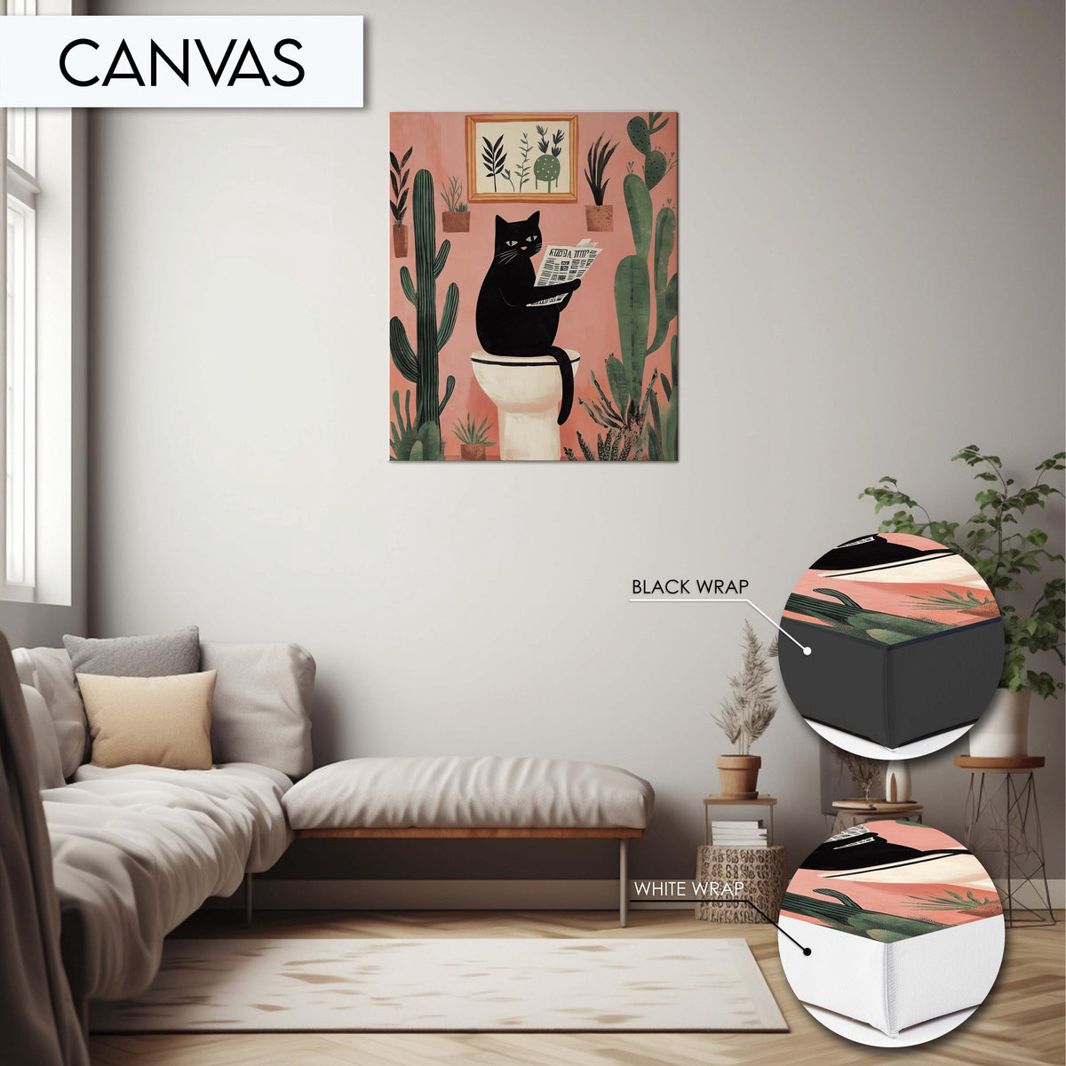 Funny Black Cat Toilet Wall Art, Quirky Animal Bathroom Print, Cactus Decor, Fun Bathroom Art, Cat Reading Newspaper, Unique Wall Art