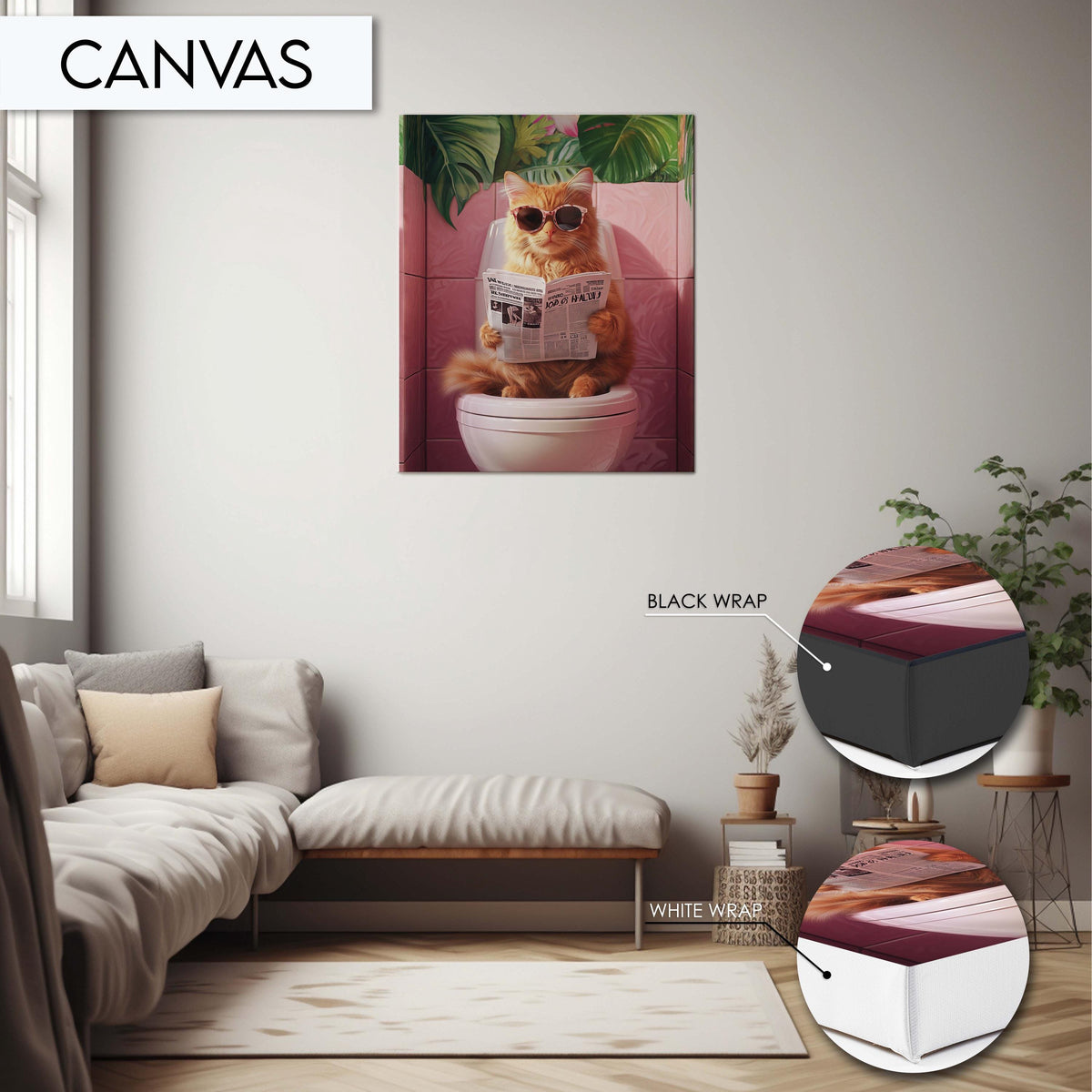 Funny Cat Toilet Wall Art, Quirky Bathroom Decor, Cat with Sunglasses Print, Tropical Bathroom Art, Unique Animal Wall Art, Toilet wall art