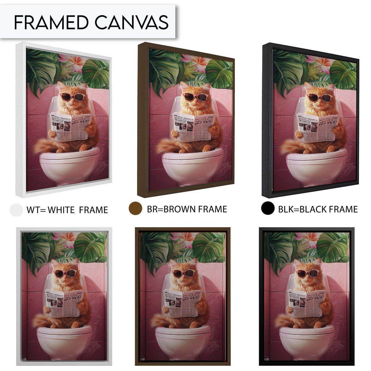 Funny Cat Toilet Wall Art, Quirky Bathroom Decor, Cat with Sunglasses Print, Tropical Bathroom Art, Unique Animal Wall Art, Toilet wall art