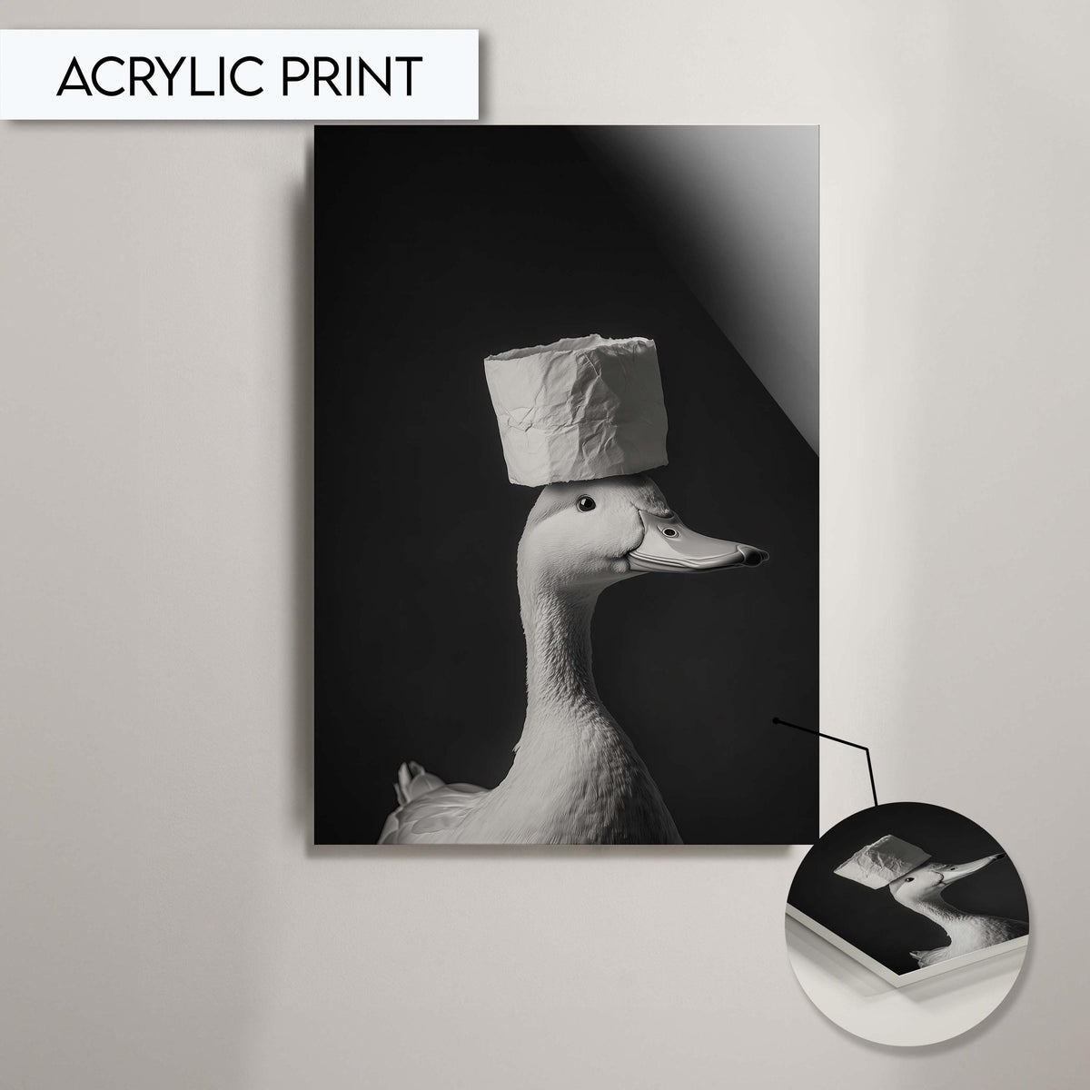 Funny Bathroom Duck Print, Duck Toilet Paper Hat Art, Black and White Quirky Wall Decor, Toilet Wall Art, Animal Bathroom Art Decor