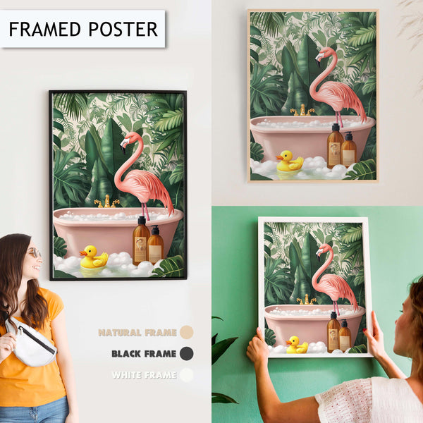 Flamingo Bubble Bathroom Wall Art, Tropical Animal Bathroom Print, Quirky Flamingo Decor for Bathroom Wall Decor, Funny Toilet Art