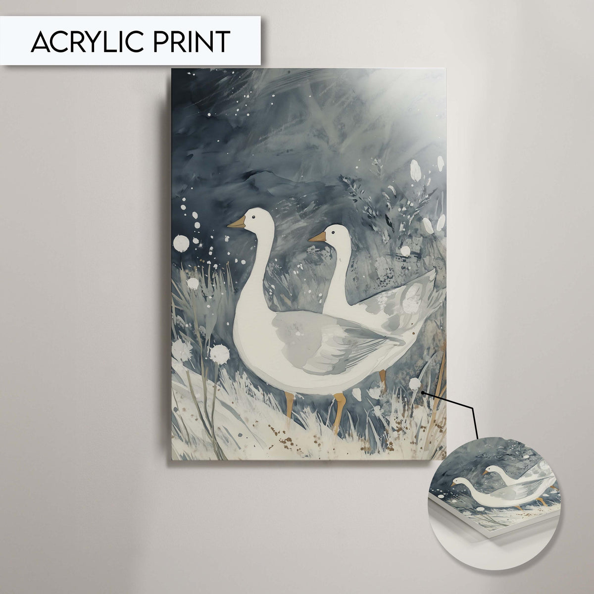 Winter Geese Wall Art, Goose Painting Art Print, Serene Animal Decor, Winter Nature Goose Wall Art, Peaceful Goose Portrait, Silly Goose Art