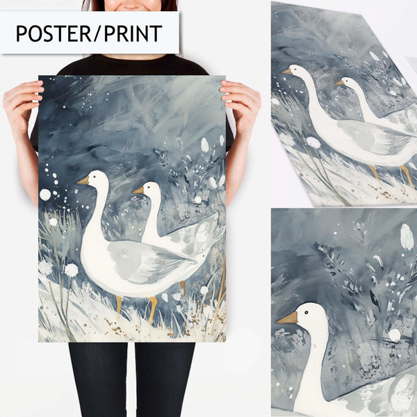 Winter Geese Wall Art, Goose Painting Art Print, Serene Animal Decor, Winter Nature Goose Wall Art, Peaceful Goose Portrait, Silly Goose Art