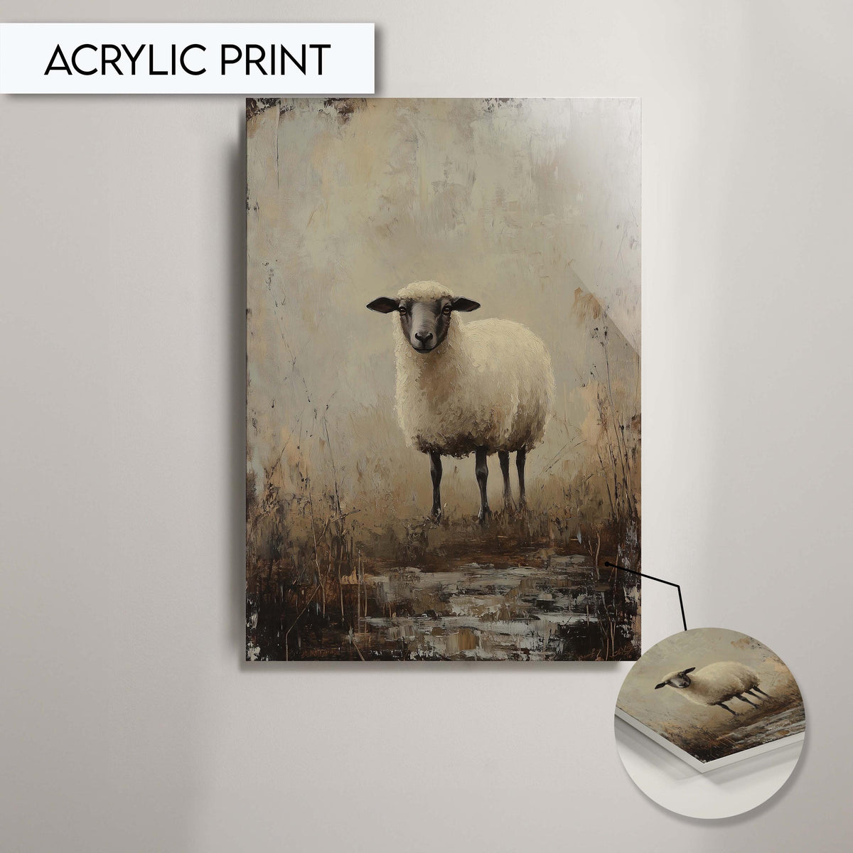 Sheep Wall Art, Rustic Farm Animal Art Print, Farmhouse Sheep Decor, Pastoral Sheep Painting, Country Animal Wall Art, Sheep Portrait Print