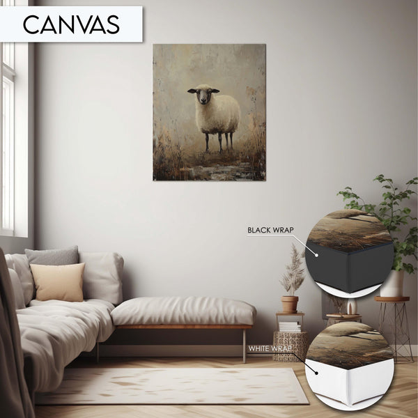 Sheep Wall Art, Rustic Farm Animal Art Print, Farmhouse Sheep Decor, Pastoral Sheep Painting, Country Animal Wall Art, Sheep Portrait Print