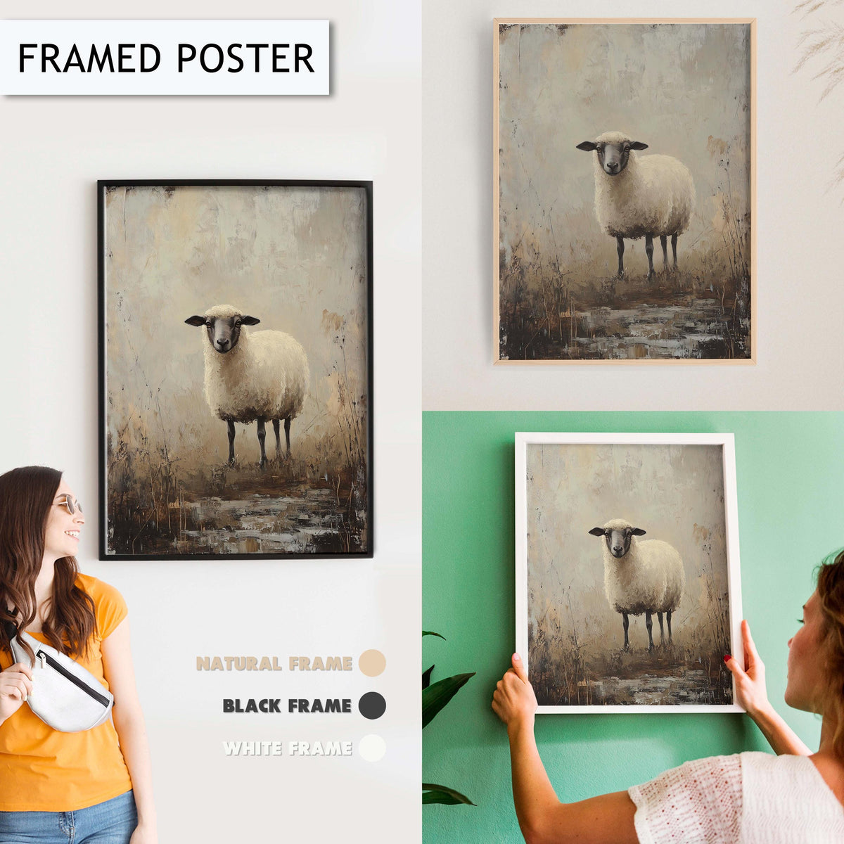 Sheep Wall Art, Rustic Farm Animal Art Print, Farmhouse Sheep Decor, Pastoral Sheep Painting, Country Animal Wall Art, Sheep Portrait Print