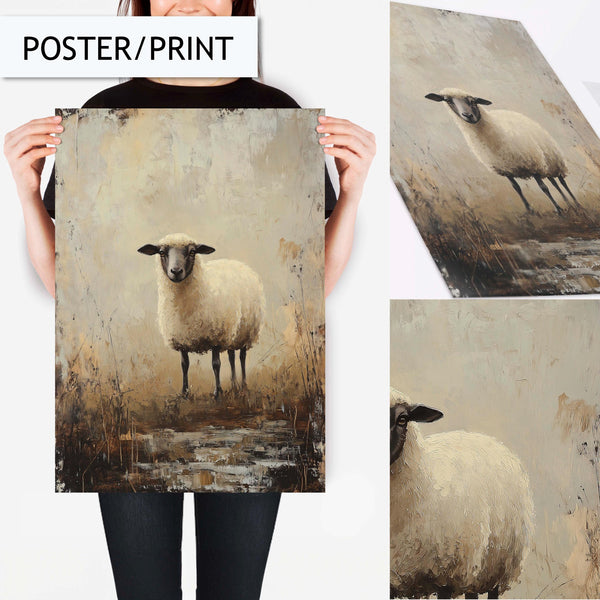 Sheep Wall Art, Rustic Farm Animal Art Print, Farmhouse Sheep Decor, Pastoral Sheep Painting, Country Animal Wall Art, Sheep Portrait Print