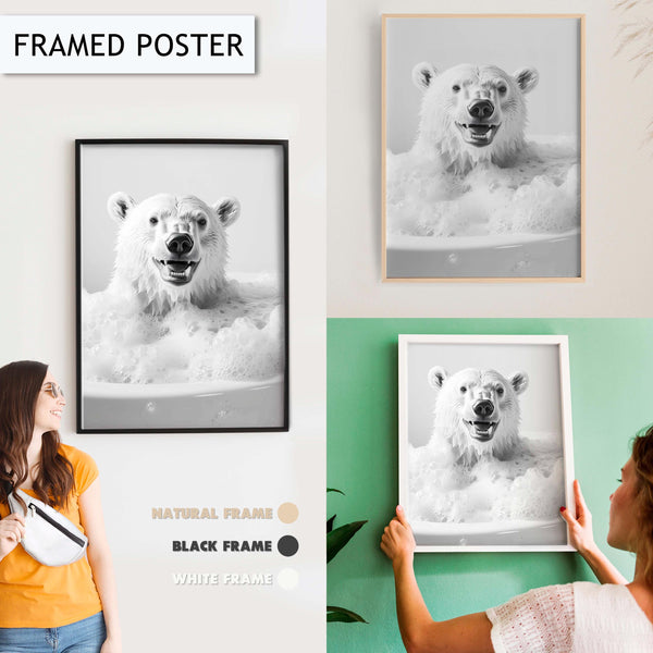 Polar Bear Bathroom Art Print, Funny Animal Wall Decor for Bathroom, Cute Polar Bear Print for Toilet Wall Art, Modern Bathroom Decor