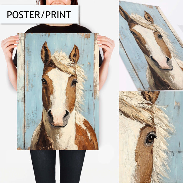 Horse Wall Art, Rustic Horse Art Print, Farmhouse Animal Decor, Horse Portrait Wall Art, Horse Painting Decor, Horse Art for Living Room