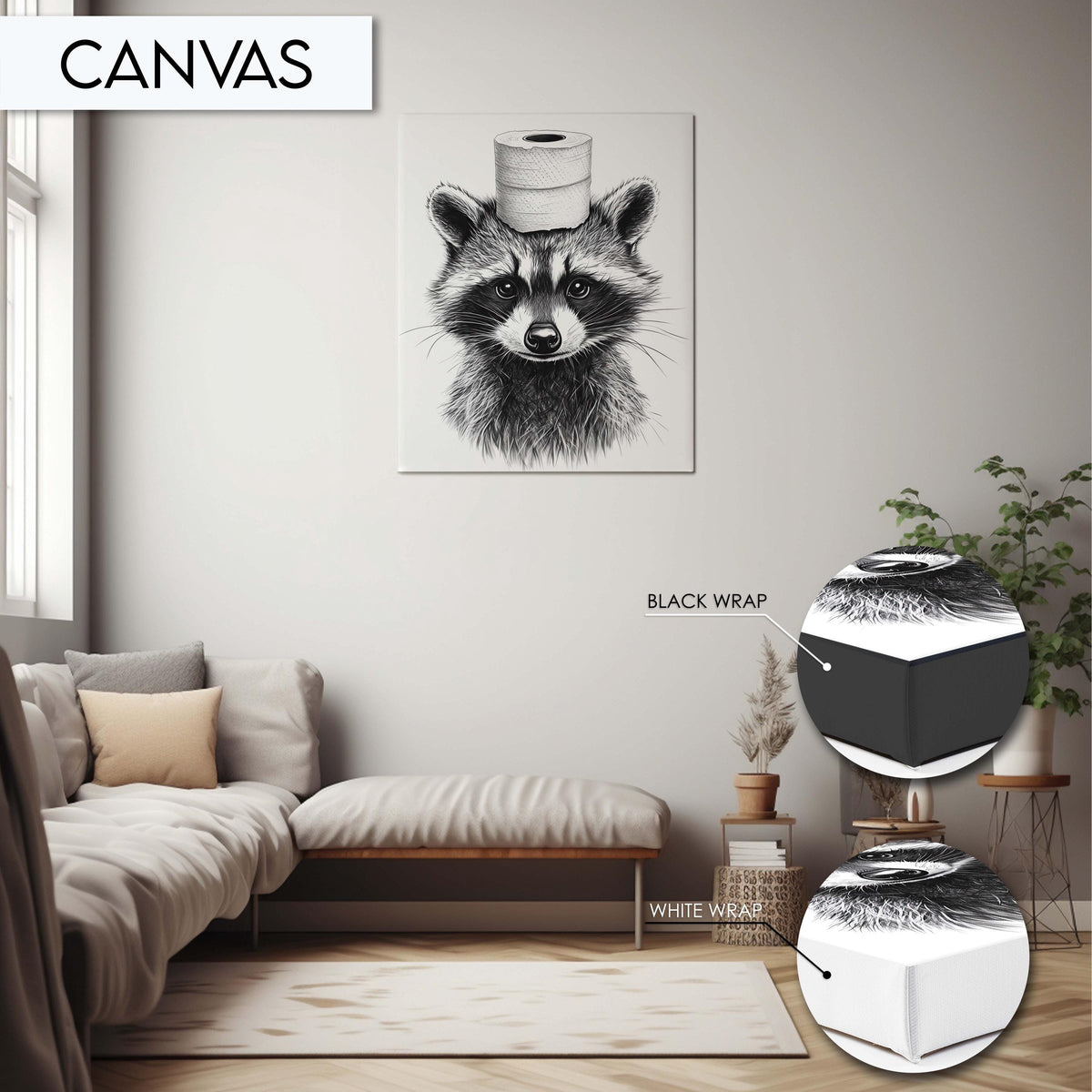 Funny Raccoon Bathroom Art Print, Quirky Animal Wall Art Decor for Bathroom, Toilet Paper Hat Raccoon Art, Cute Bathroom Wall Decor