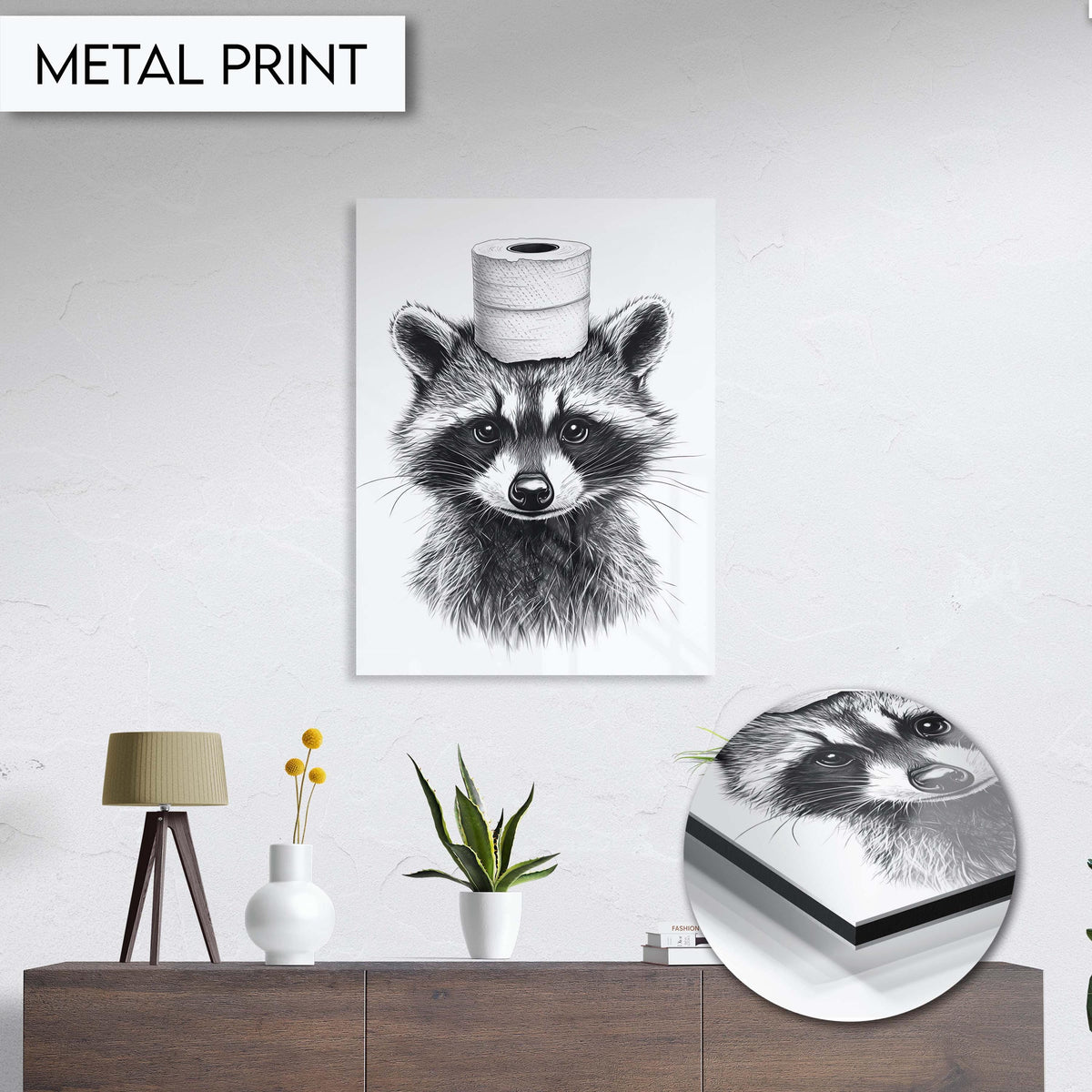 Funny Raccoon Bathroom Art Print, Quirky Animal Wall Art Decor for Bathroom, Toilet Paper Hat Raccoon Art, Cute Bathroom Wall Decor