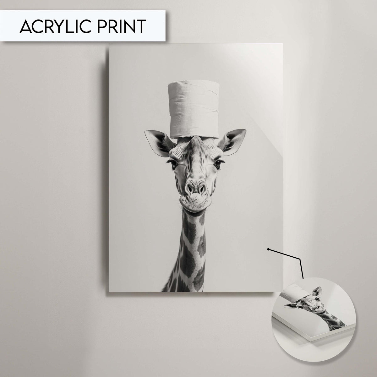 Giraffe Bathroom Art Print, Funny Animal Wall Decor for Bathroom, Giraffe Print for Toilet Wall Art, Modern Bathroom Decor, Toilet Paper Art