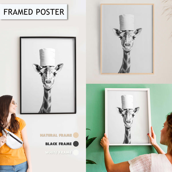 Giraffe Bathroom Art Print, Funny Animal Wall Decor for Bathroom, Giraffe Print for Toilet Wall Art, Modern Bathroom Decor, Toilet Paper Art