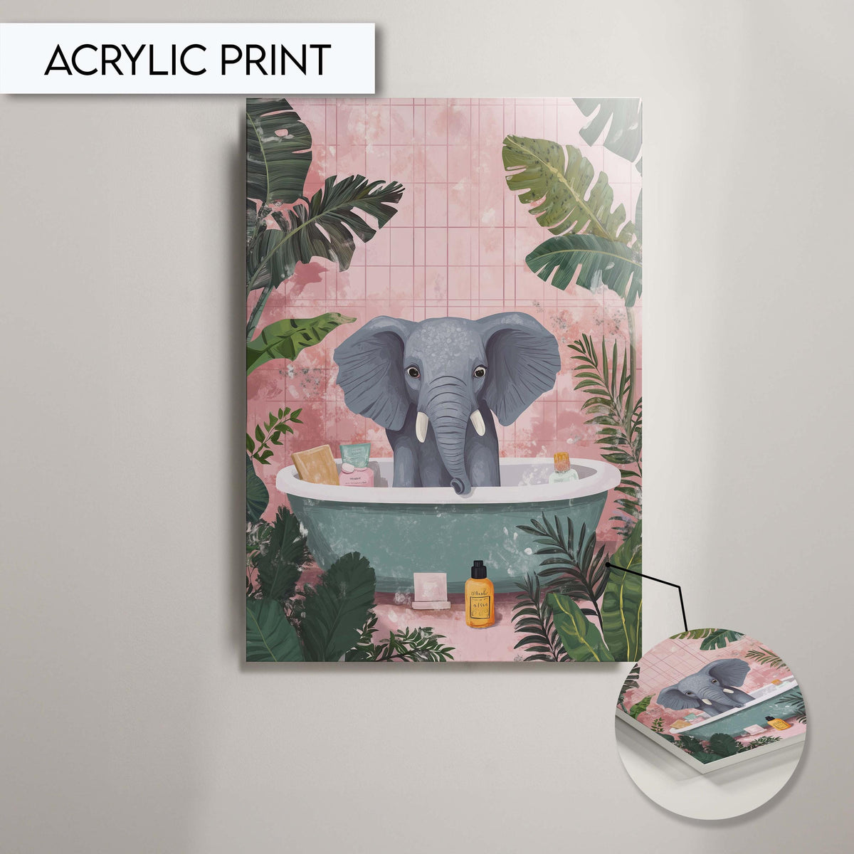 Elephant Bathroom Art Print, Funny Animal Wall Decor for Bathroom, Cute Elephant Print for Toilet Wall Art, Kids Bathroom Art Decor