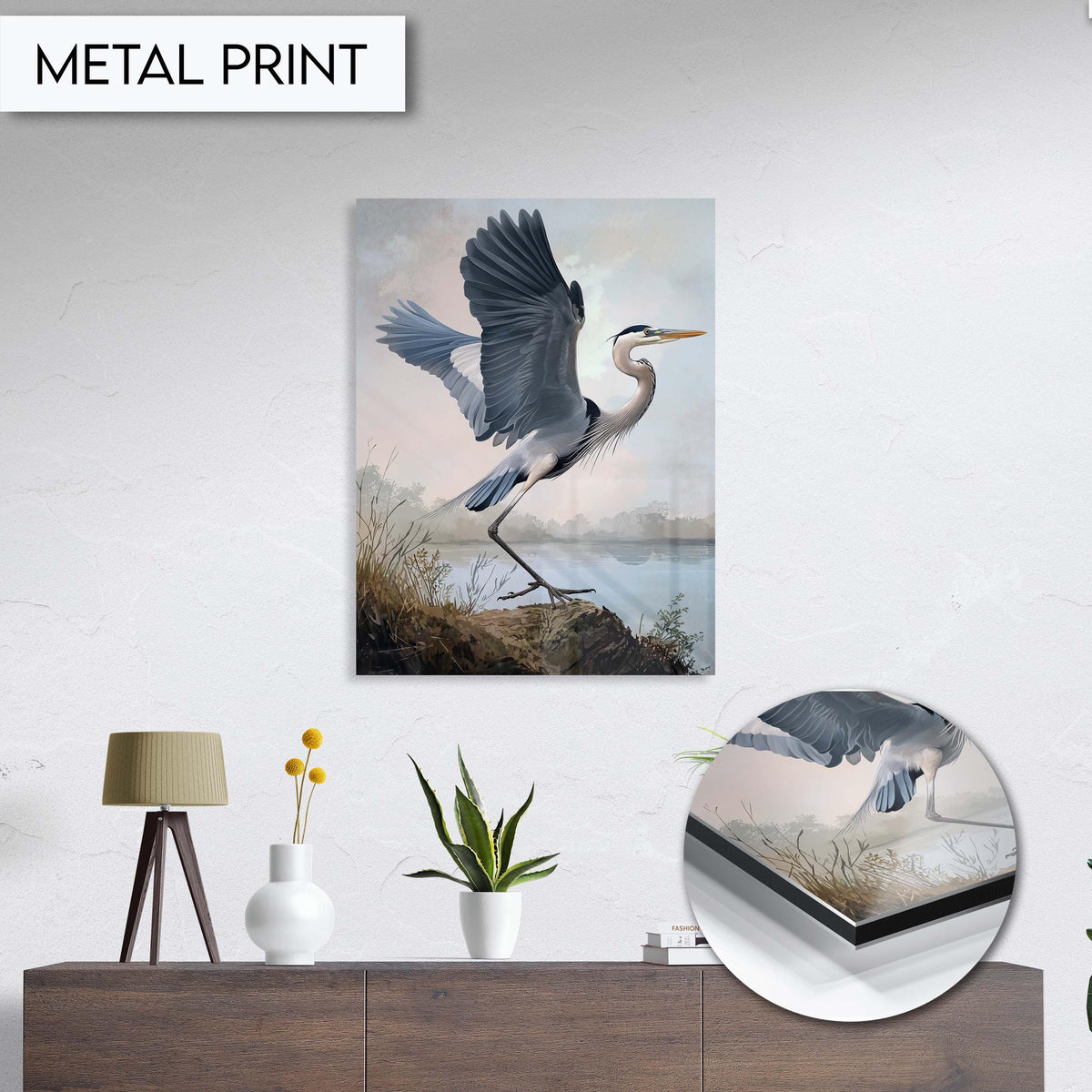 Heron Wall Art, Majestic Bird in Flight Print, Nature-Inspired Animal Decor, Water Bird Art, Elegant Heron Painting, Wildlife Wall Art