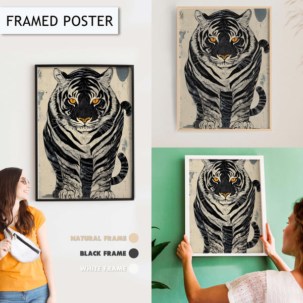 Tiger Wall Art, Tiger Portrait Print, Animal Wall Art for Living Room, Vintage Japanese Animal Decor, Modern Tiger Painting Art