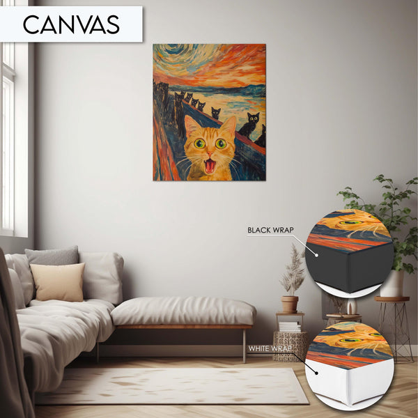 Funny Cat Wall Art, Artistic Cat Painting, Cat Scream Parody Print, Unique Animal Wall Art, Cat Portrait Art, Colorful Cat Van Gogh Inspired