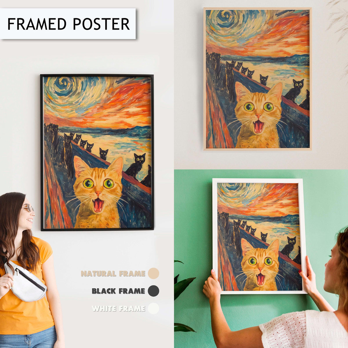 Funny Cat Wall Art, Artistic Cat Painting, Cat Scream Parody Print, Unique Animal Wall Art, Cat Portrait Art, Colorful Cat Van Gogh Inspired