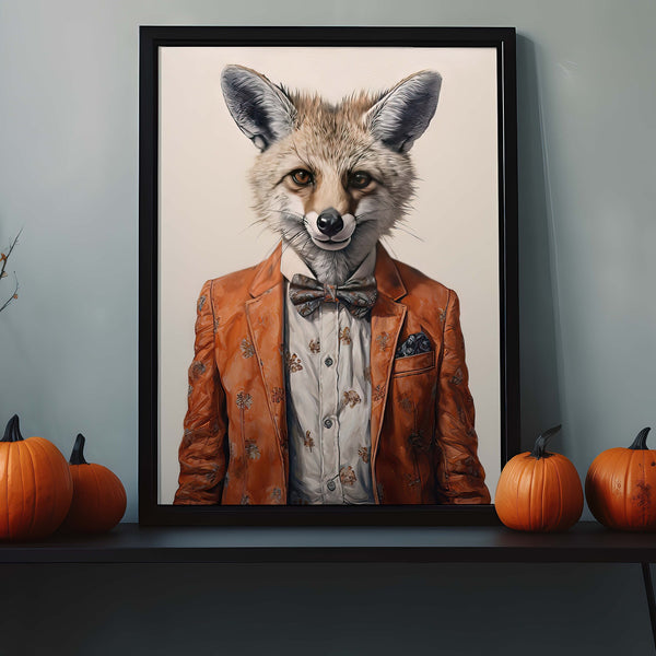 Fox Wall Art, Vintage Halloween Design, Animal Art Print, Aesthetic Room Decor, Unique Wildlife Theme, Nature Showcase