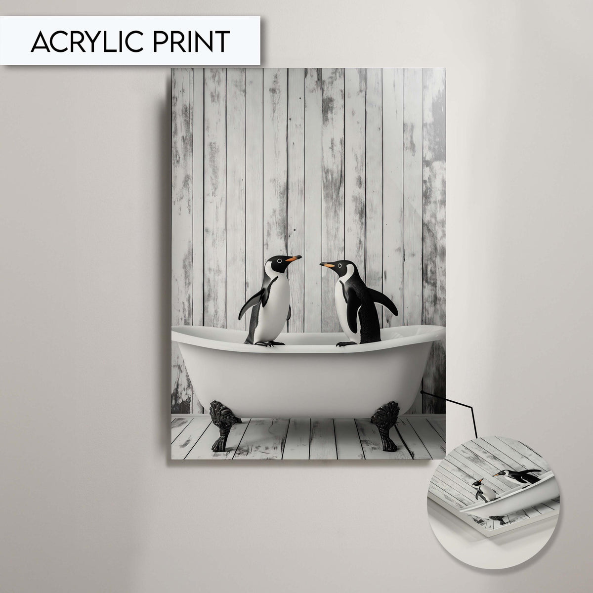 Funny Penguin Bathroom Art, Penguin in Bathtub Print, Quirky Animal Wall Art, Fun Bathroom Decor, Black and White Penguin Wall Print