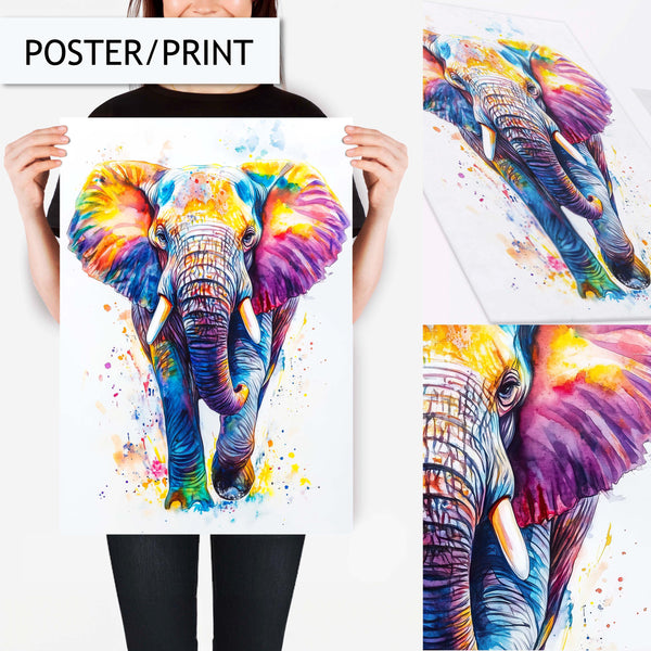 Colorful Elephant Wall Art, Vibrant Animal Art Print, Modern Elephant Painting, Rainbow Elephant Decor, Bold Elephant Wall Art